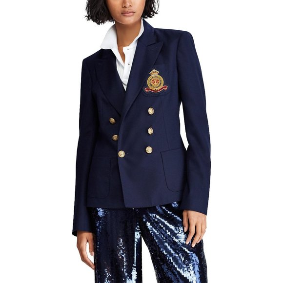 NWT Polo Ralph Lauren Women's Double Breast Wool Crest Patch Blazer Jacket 8 - Picture 2 of 9